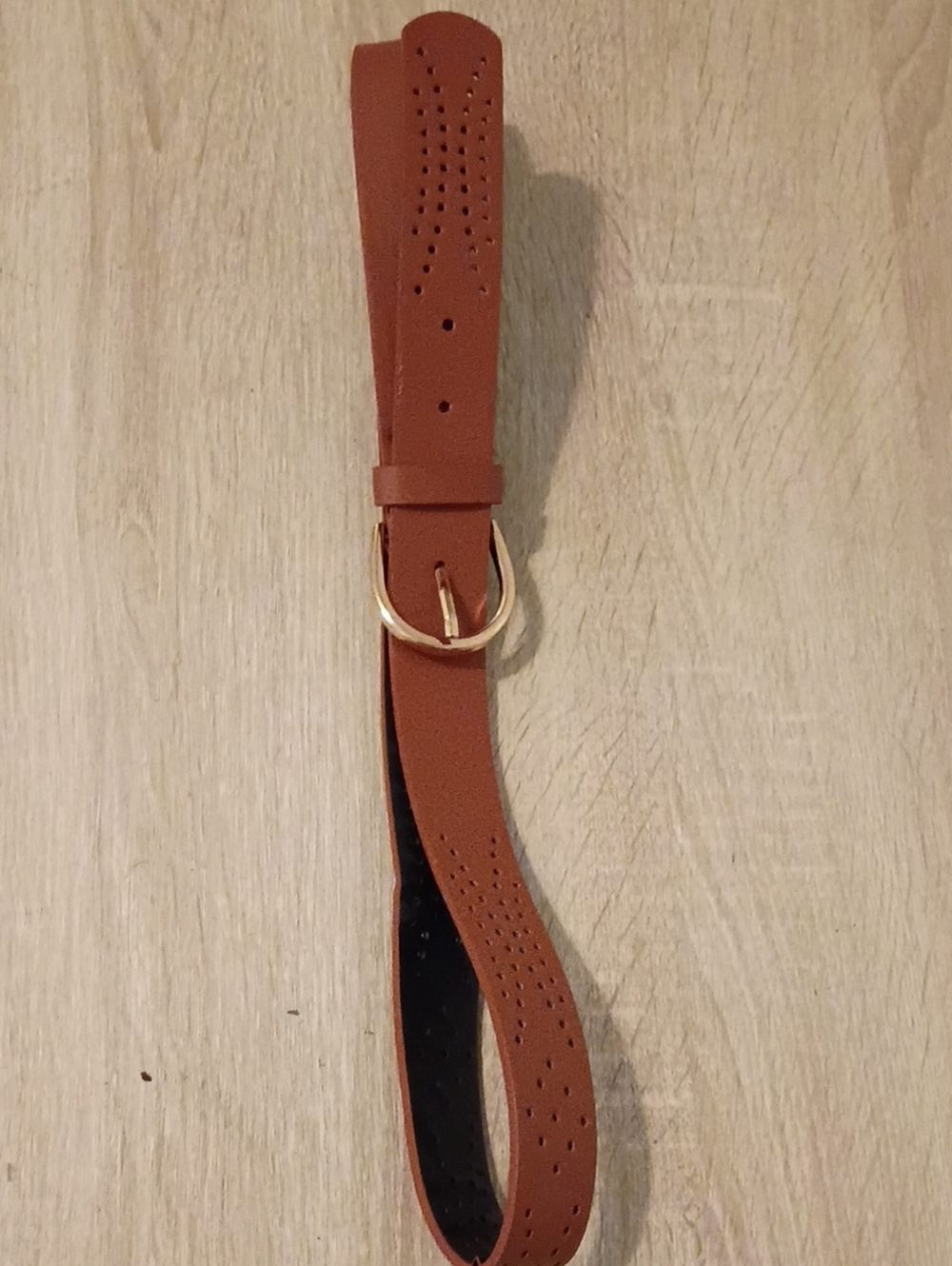 Classic Women's Tan Perforated Belt with Gold Buckle